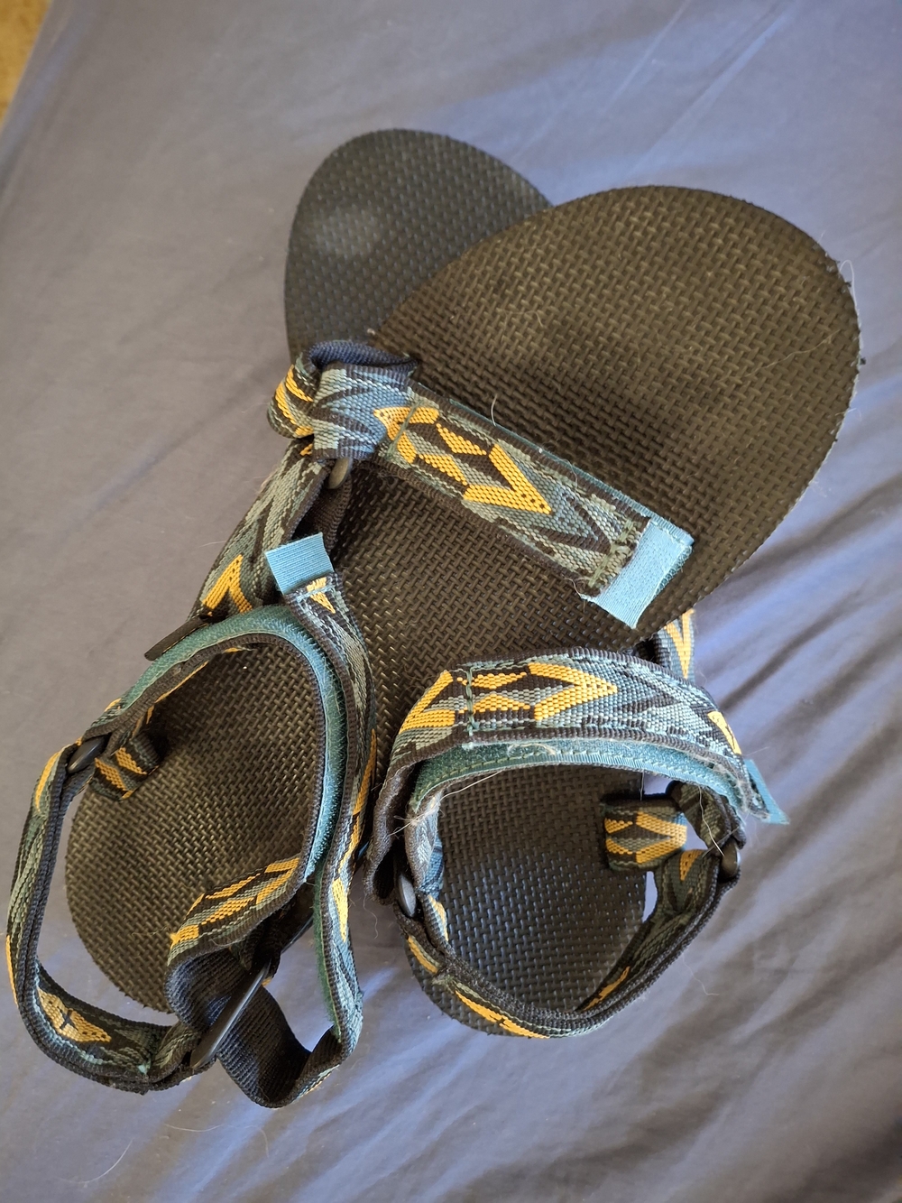 Teva Kids Black Sandals with Teal and Yellow Patterned Straps